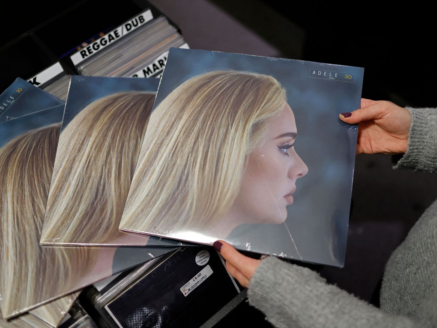 Some vinyl copies of Adele's '30' found in a record store.